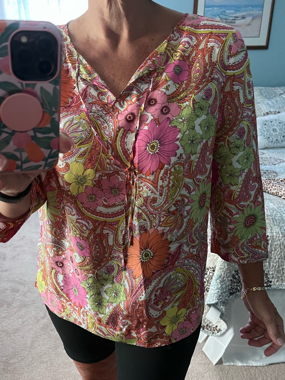 Talbots Pink & Orange Floral Paisley Tunic size L